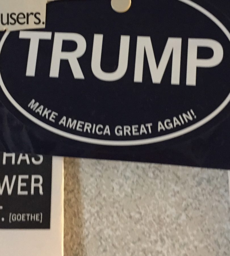 A Trump campaign sticker as a government classroom decoration.