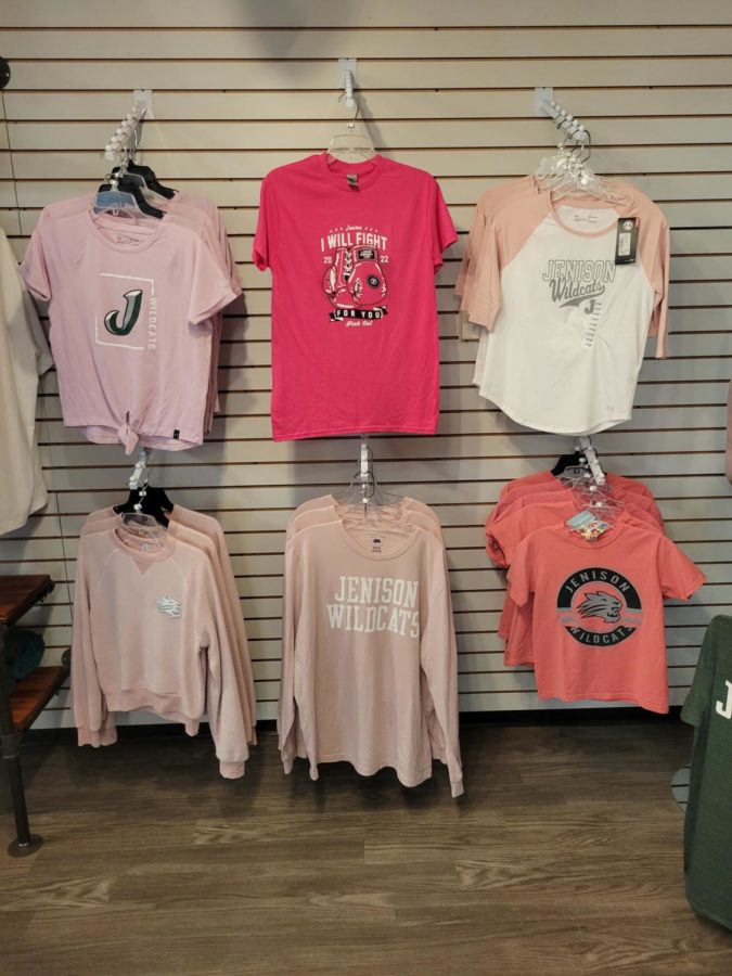 Jenison students sell pink out t-shirts in the student-run store called the Cats Corner to raise funds for breast cancer awareness.