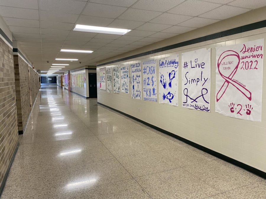 Creating a team banner is a fun challenge of the annual Senior Survivor! The creative banners created by our seniors are hung to the right of the 400 hallway for all of the Senior High to see.