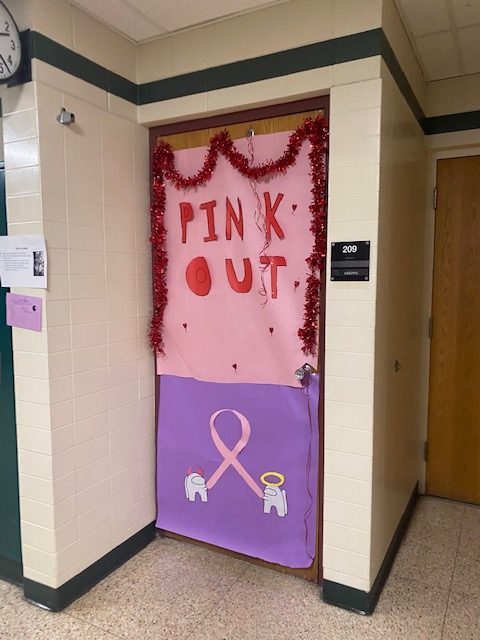 on room 209, there is Pink Out decoration, like on many other doors for inspiration