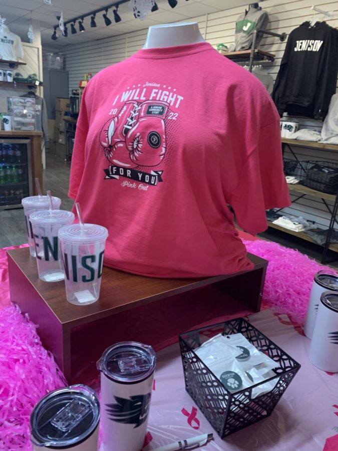 In the Cats Corner, a Pink Out display is put up to show the shirts they are selling to raise money and awareness. 