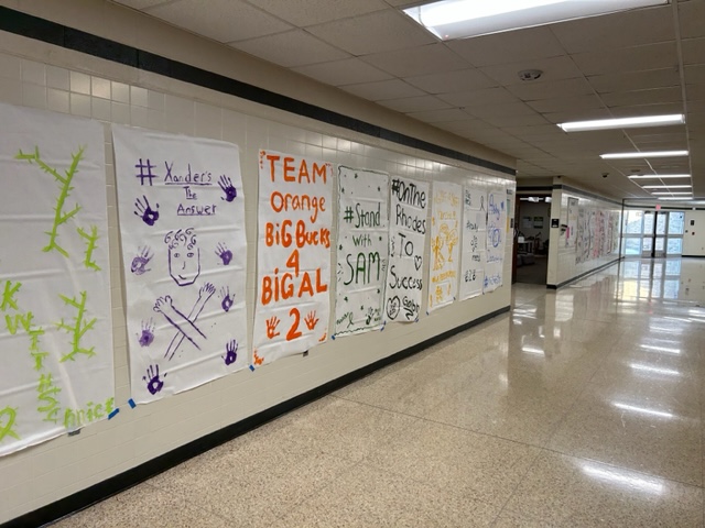 Posters from the senior survivors hanging up